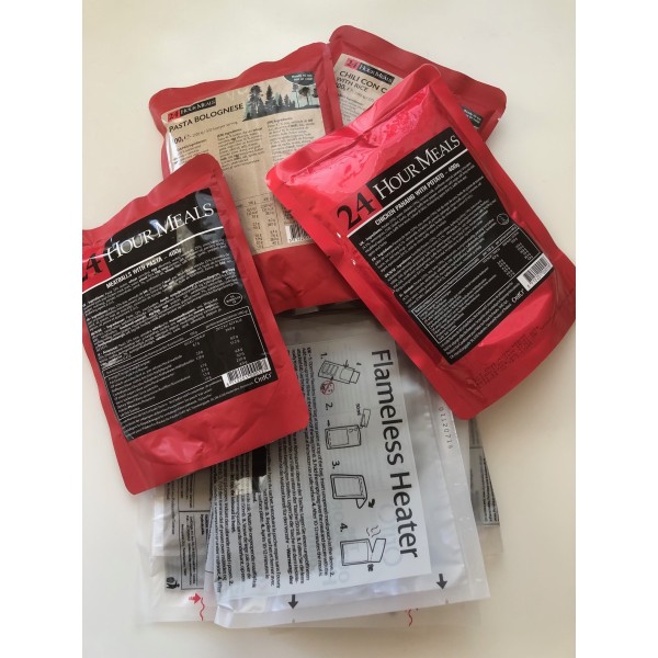 Mjuk konserv 24 HR Meal. 4 pack med 4 värmare.